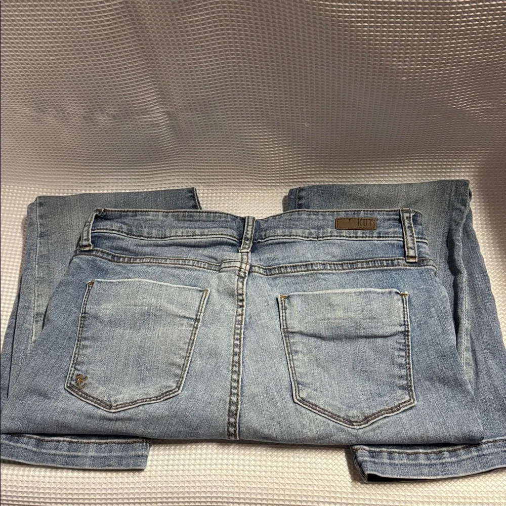 Kut From The Kloth High Rise Crop Straight Leg Jeans Light Distressed Wash Sz 10 - Picture 6 of 16